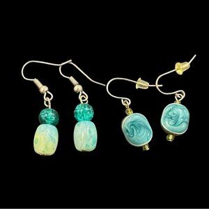 Two Pair of Drop Earrings Caribbean Blues Natural Stone and Enamel